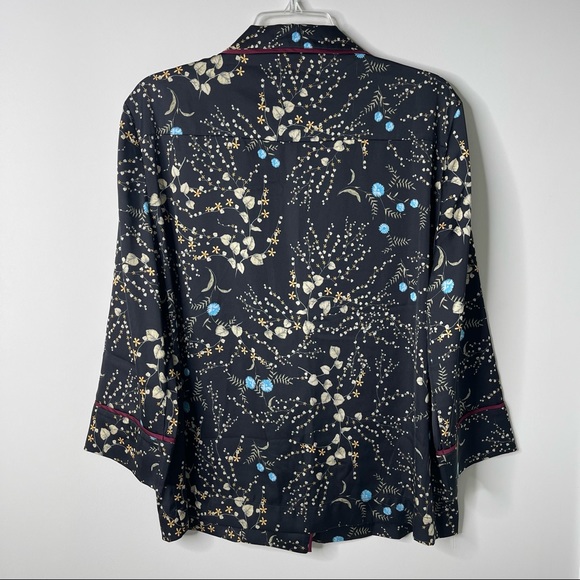 Bed to Brunch Botanical Floral Print Pajama Loungewear Notch Collar Button Shirt - Picture 2 of 13